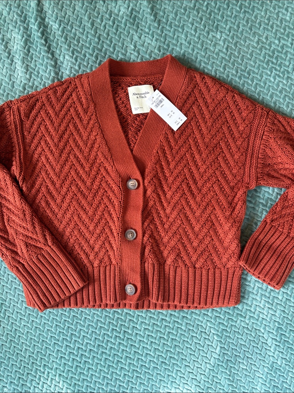 Abercrombie & Fitch Women's Burnt Orange Rust Chevron Knit Cardigan NWT